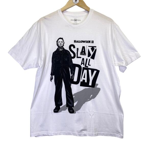 Halloween II Michael Myers Slay All Day Graphic T-Shirt 80s Slasher Film Adult L - Picture 2 of 6